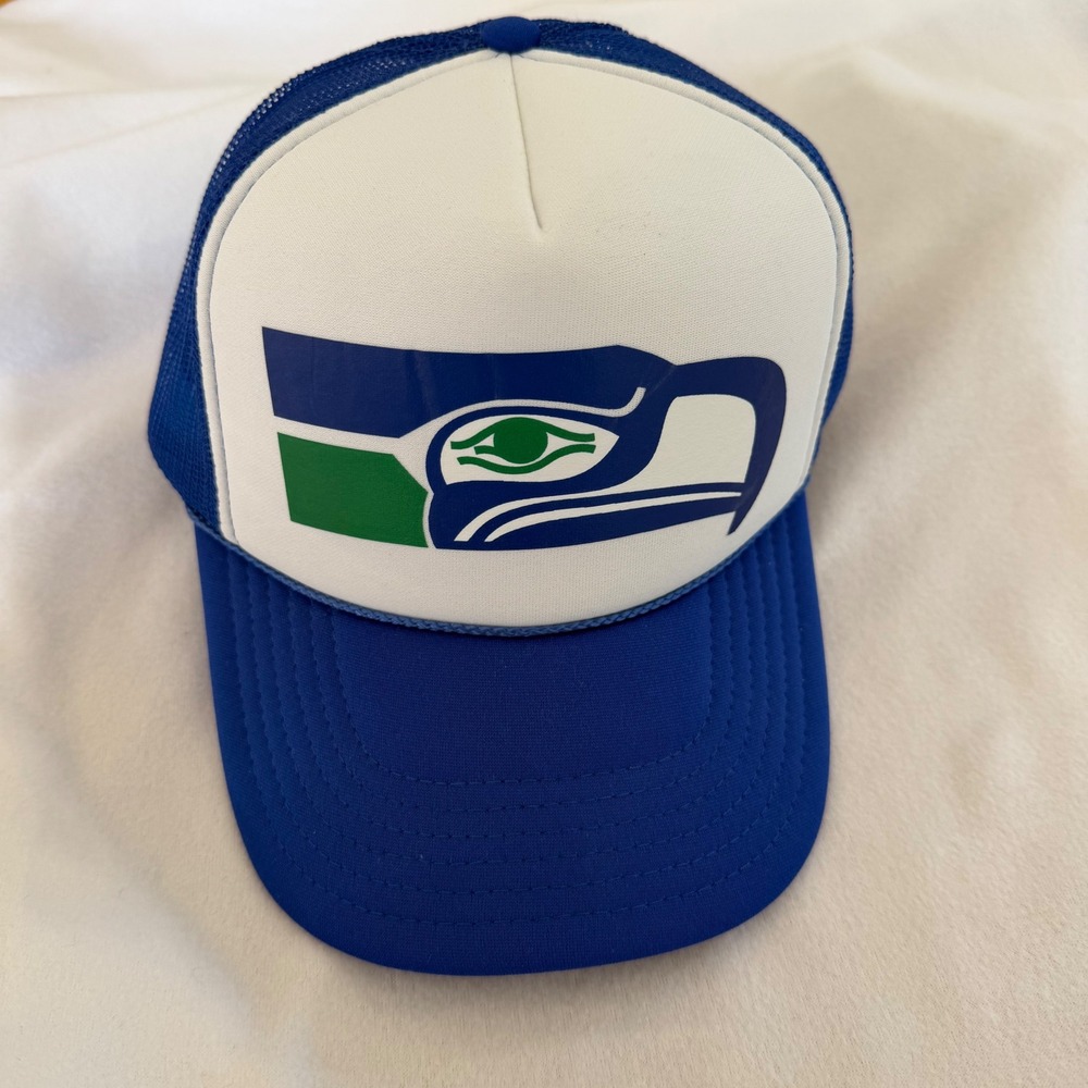 Otto Seattle Seahawks Trucker Hat Mens Snapback Retro Blue White Retro 12th Man
